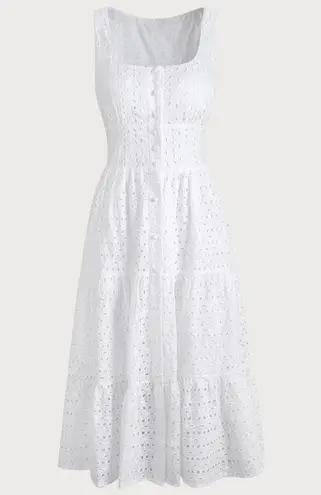 RIHOAS The Square Neck Tiered Hem Midi Dress 76 White Size M