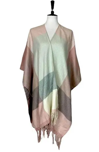 Woolrich Cozy Blanket Scarf Wrap Open Front Cream Pink Plaid Women One Size