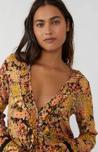 Free People NWT  Heat Wave Midnight Combo Floral Long Sleeve Bodysuit