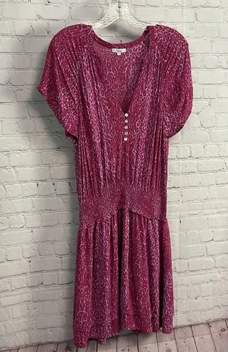 Rails Carla Magenta Cheetah print midi dress girly chic lined buttons Large