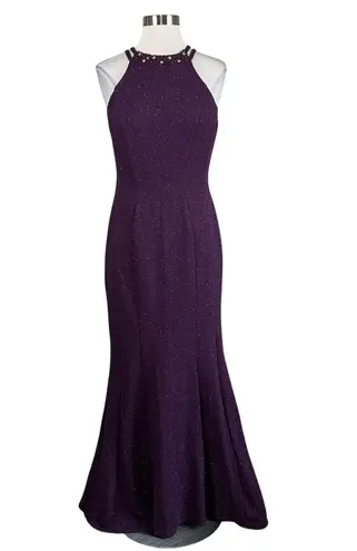 Beaded Mermaid Evening Gown Metallic Purple Size 6 Nightway Sleeveless Formal Red