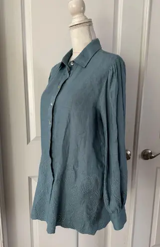 Elie Tahari Lesley Linen Eyelet Shirt in Blue Breeze