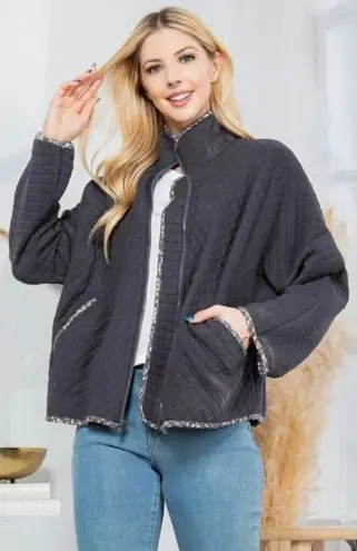 ✨Orange Farm Charcoal Blue Quilt Sz Medium Jacket With Pockets✨ Gray