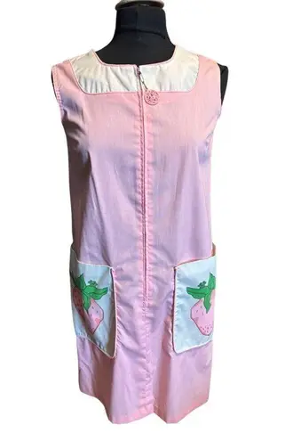 Vintage Pink Apron Dress With Strawberry Pockets & Zipper Closure sm Pink Size undefined