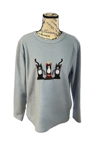 Cathy Daniels Cats Winter “” Blue Fleece Sweater – Size S