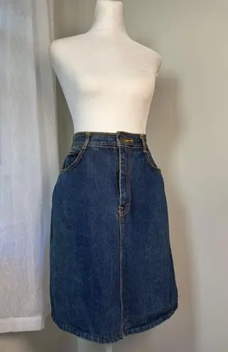 Vintage ‘90s Gitano Dark Denim 100% Cotton Contrast Stitch Knee Length Skirt Blue