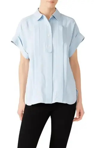 Equipment Dariell Button Front Pleated Short Sleeve Blouse Light Powder Blue, XS