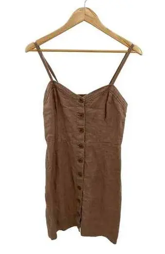 Aritzia Wilfred Sun Ducharme Button Front Dress Women 8 Brown Linen Smocked Back