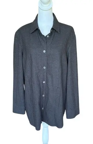 J Jill Stretch Shirt Jacket Wool Blend Minimalist Gray Button Up Womens Large