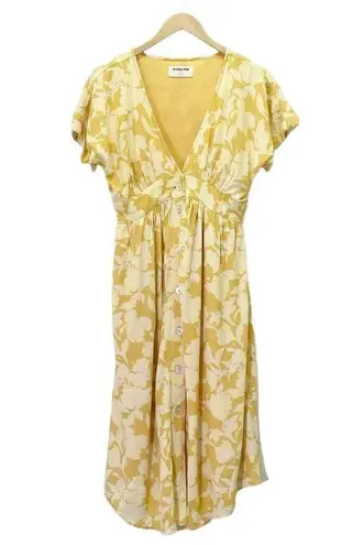 NWT The Normal Brand Ezra Crepe Deep V Button Thru Dress Yellow Size Small NEW