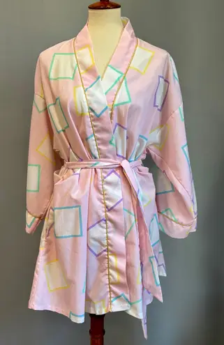 Vintage 90s Pink Pastel Geometric Square Print Kimono