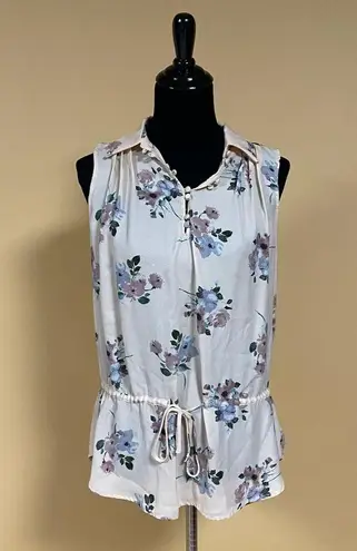 Ro & De  Blush Pink Floral Sleeveless Button Up Front Tie Blouse Tunic Top Size S