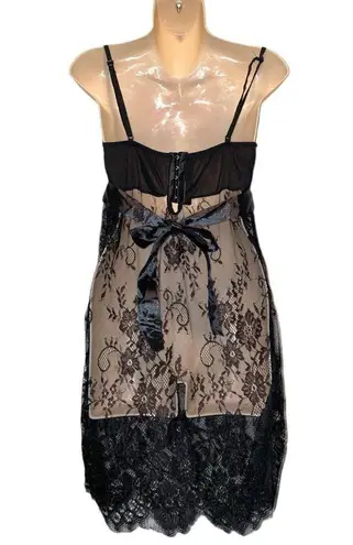Slinky Black Floral Lacy Babydoll Lingerie with Eyelash Accents S/M Size undefined