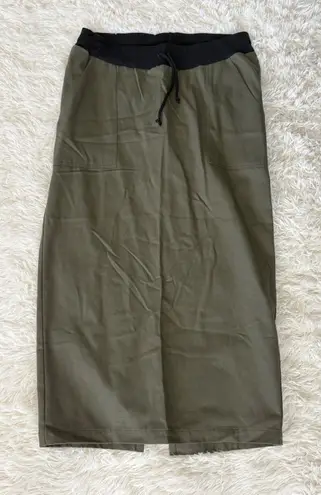 JW San Tan Skirt Women's Olive Green Maxi Below Knee Drawstring Pockets Size M