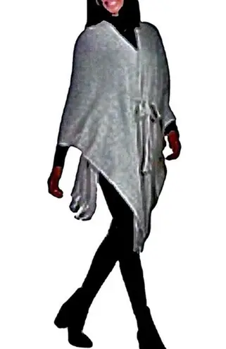 Grey Knit Belt Tie Waist Wrap Poncho Cardigan OSFM Gray
