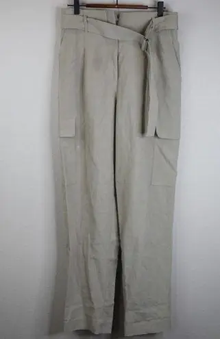 Lafayette 148  Pants Women 8 Paper Bag High Waist Belted Cargo Khaki Boho Preppy