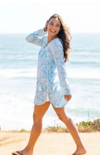 Charlie Holiday Antropologie Blue Leaf Print Swim Cover-Up