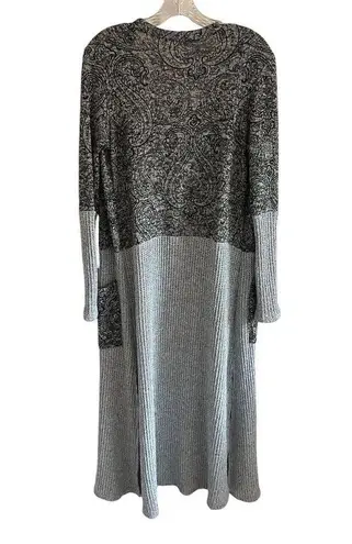 Frumos Kimono Duster Coatigan y2k Paisley faux Embroidery maxi grey small Black