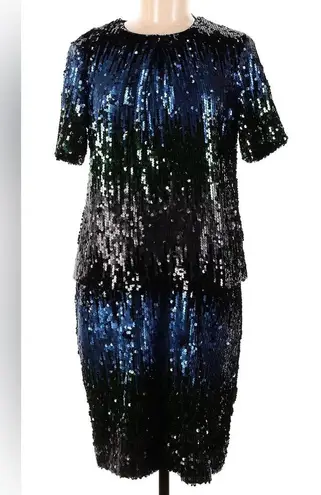 Brooks Brothers NWT Sequin Tiered Sheath Dress Party NYE Black Blue Green Dark 8
