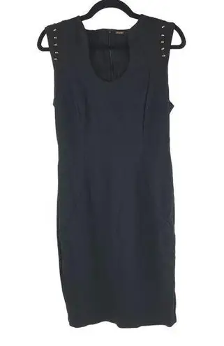 Tahari Sheath Dress Cap Sleeve Scoop Neck Beaded Detail Stretch Black 8