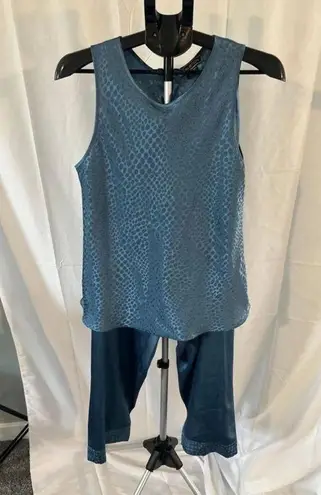 HALSTON Slate Blue Satin Pajama Set Size Medium