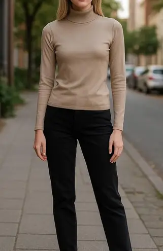 New York & Company Y2K Rose Gold Glitter Fitted Turtleneck Sweater Size Small Pink