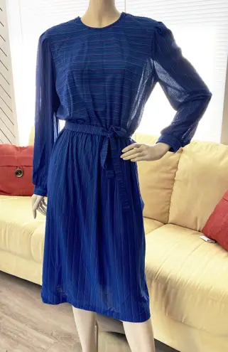 Vintage 90s NOS Sheer Pinstriped Secretary Day Dress S/M Blue Size M