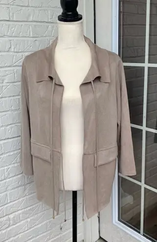 Michael Shannon SHAN Womans Faux Suede Light Weight Taupe Front Tie Collared Jacket size 6 - Image 1