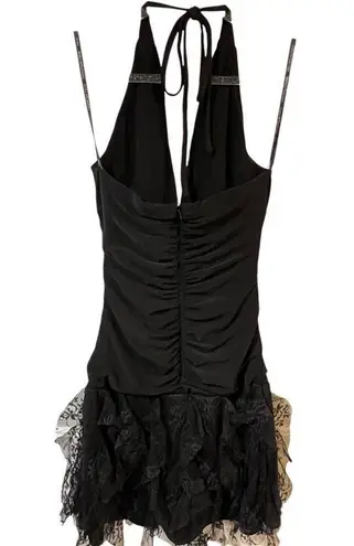 Gunne Sax Vintage Black Halter Dress Size1 Satin Lace Y2K Goth Whimsigoth Fairy