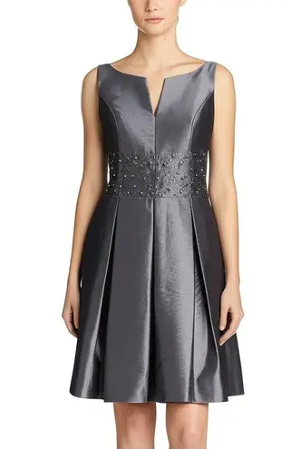 Jones Wear Dress Gray Metallic Beaded Waist Cocktail Dress Sleeveless Size 8