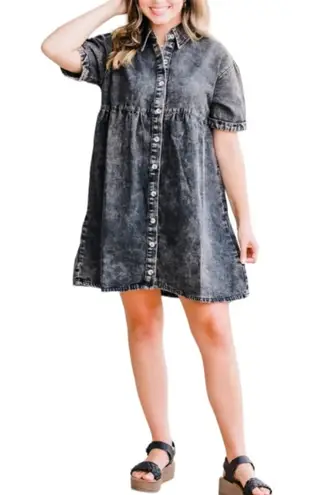 Charcoal Gray Black Acid Wash Button