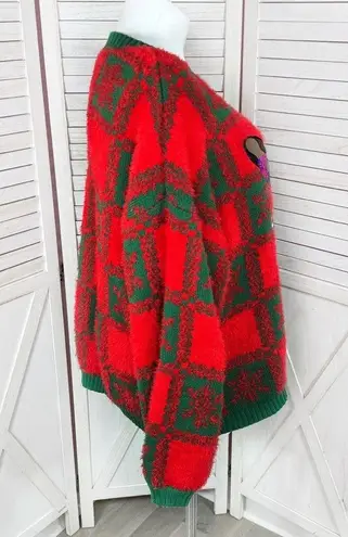 Holiday Time  Fancy Dog Checkerboard Fuzzy Ugly Christmas Sweater Red 3X Oversize