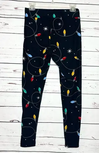 Holiday Time  Christmas Lights Seamless Leggings Black Multicolor Small/Medium