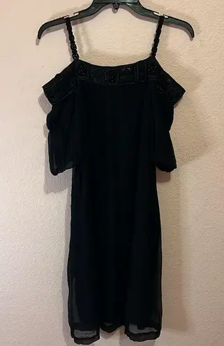 Gold Hawk Silk Square Applique Dress Beaded Black. Size Small