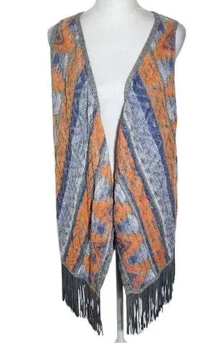 INC International Concepts Gray and Orange Aztec Vest with Fringe Size Medium