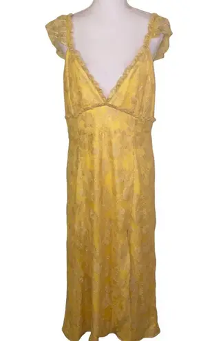Majorelle Dress Draven Pastel Yellow Lace Flutter Sleeve Midi Dress, Size XL