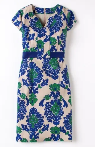 Boden USA Boden Blue Tan Tapestry Notch Neck Shift Dress