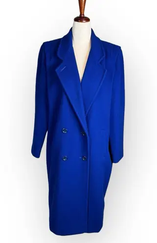 Vintage Blue 100% Wool Oversized Long Overcoat Size 7/8