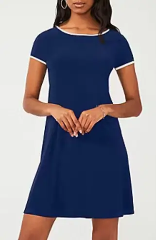 MSK Shift Dress Size Small Navy Short Sleeve Mini Round Neck Pull Over Blue