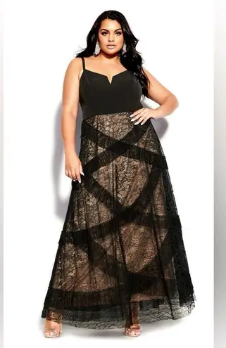 City Chic NWT Sexy Ruffle Maxi Dress In Black Size L/20