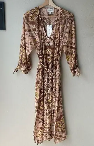 Cleobella NWT  Dress Button Front Belted Printed Brown Midi Dress Size M