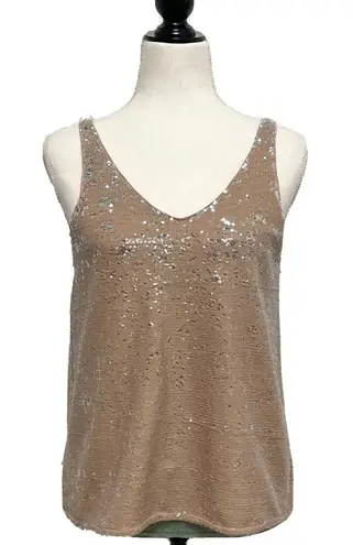 Michael Stars Silver Tan Sequin Sleeveless V Neck