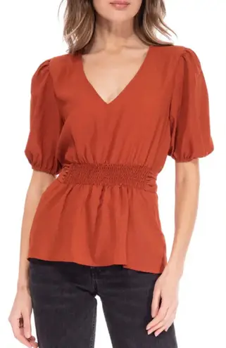 Bobeau Rust Burnt Orange Picante Smock Tie Back V-Neck Blouse Top Size Medium