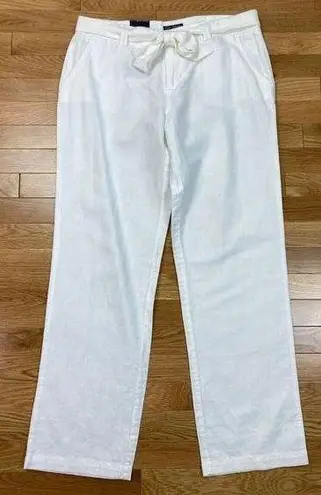New Ellen Reyes Straight Leg Pant Womens 14 White Linen Blend Casual Tie Belt