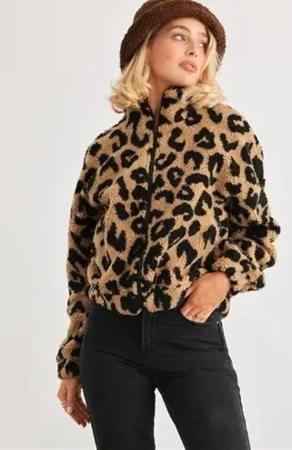 Mocha Leopard Print Fuzzy Teddy Knit Zip