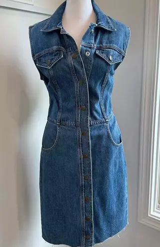 Etica Denim Jean Sleeveless Dress Small Button Western Minimalist Eco Casual Blue
