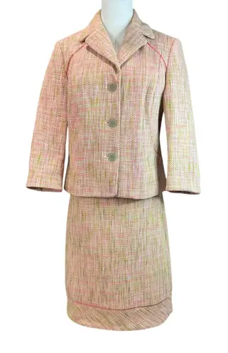 Sigrid Olsen 4P Two Piece Suit Pink Green Tweed Blazer Jacket & Skirt set