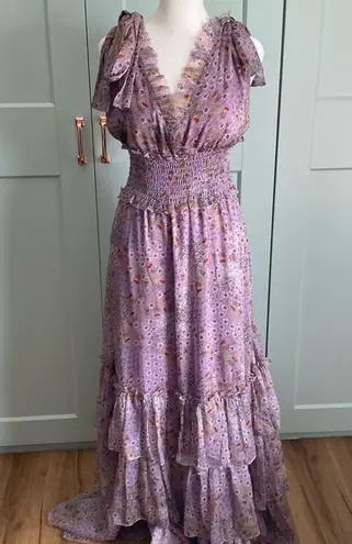 Alexis Clemence Tiered Ruffle Maxi Dress Purple Bouquet sz Xs