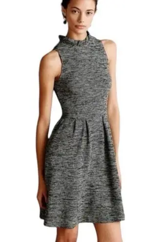 Ganni Anthropologie Pinnacle Dress Tweed Pleats Ruffle Neck Sleeveless Sz XS GUC