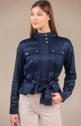 Marrakech Ellis Silky Satin Utility Jacket In Sapphire Blue Size XS
